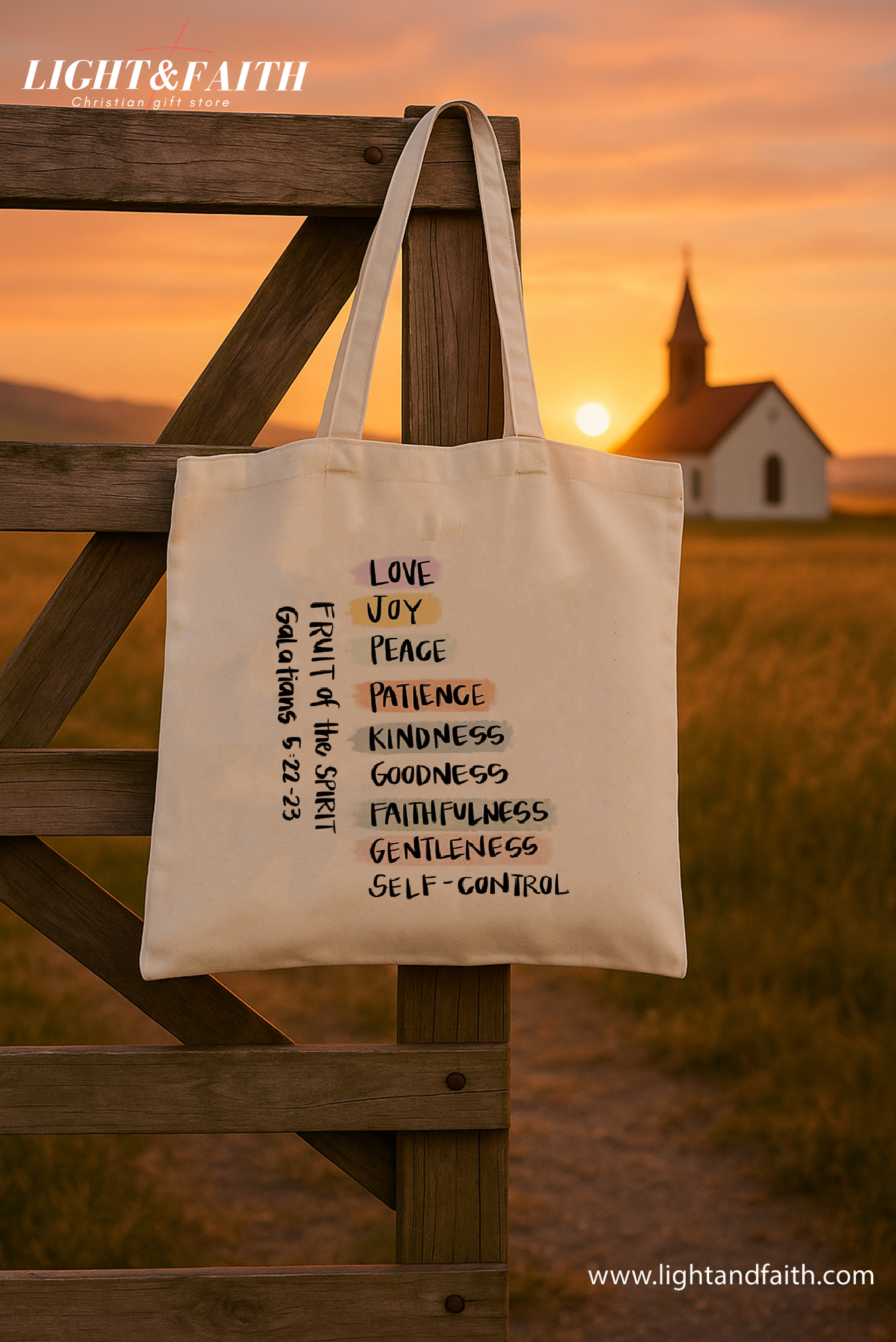Fruits of the Spirit Christian Tote Bag – Canvas Bible Verse Bag – Faith-Based Gift for Women – Religious Accessories – Galatians 5:22-23 TBLAF16